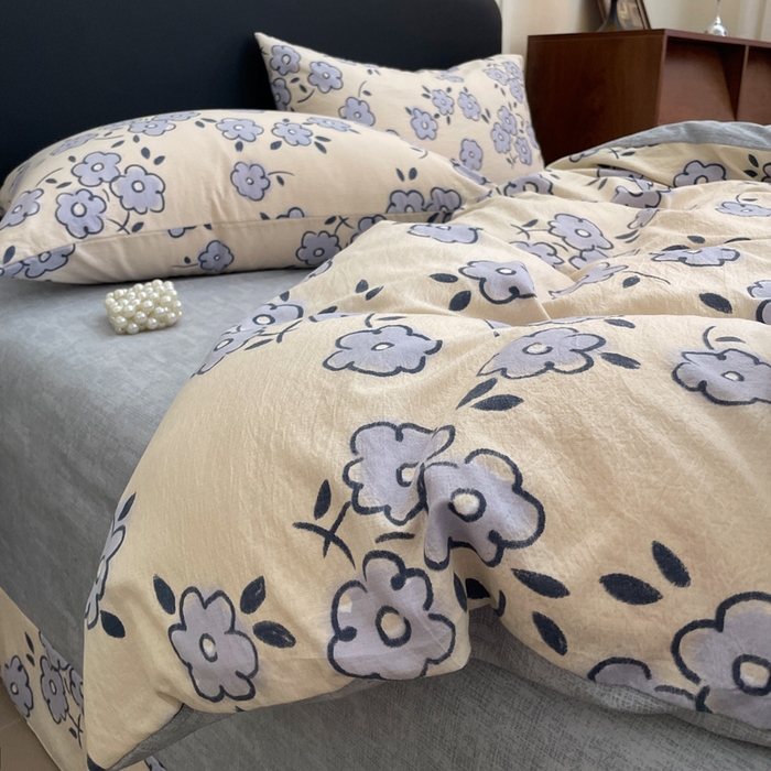 91家纺网 家纺一手货源 找家纺 海岛哥哥 2025新款原麻复古亚麻四件套系列 素韵花香