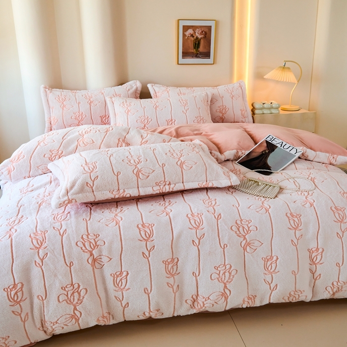 91家纺网 家纺一手货源 找家纺 尚品凤凰 2025兔毛绒四件套 优朵  浅桔