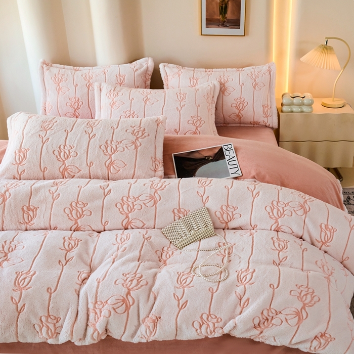 91家纺网 家纺一手货源 找家纺 尚品凤凰 2025兔毛绒四件套 优朵  浅桔