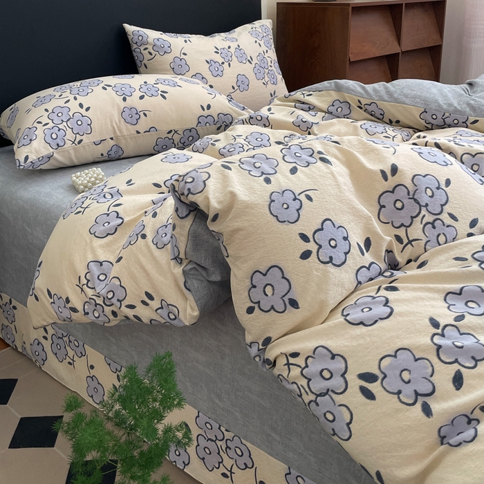 91家纺网 家纺一手货源 找家纺 海岛哥哥 2025新款原麻复古亚麻四件套系列 素韵花香