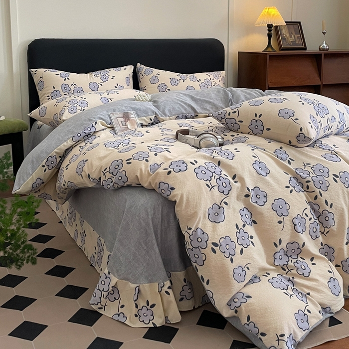 91家纺网 家纺一手货源 找家纺 海岛哥哥 2025新款原麻复古亚麻四件套系列 素韵花香