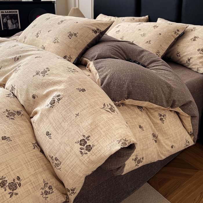 海岛哥哥 2025新款原麻复古亚麻四件套系列 檀韵锦花-褐