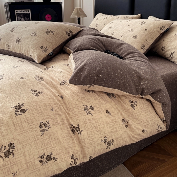 91家纺网 家纺一手货源 找家纺 海岛哥哥 2025新款原麻复古亚麻四件套系列 檀韵锦花-褐