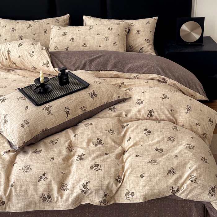 91家纺网 家纺一手货源 找家纺 海岛哥哥 2025新款原麻复古亚麻四件套系列 檀韵锦花-褐