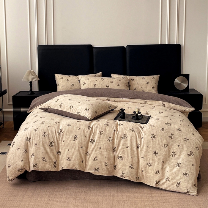 91家纺网 家纺一手货源 找家纺 海岛哥哥 2025新款原麻复古亚麻四件套系列 檀韵锦花-褐