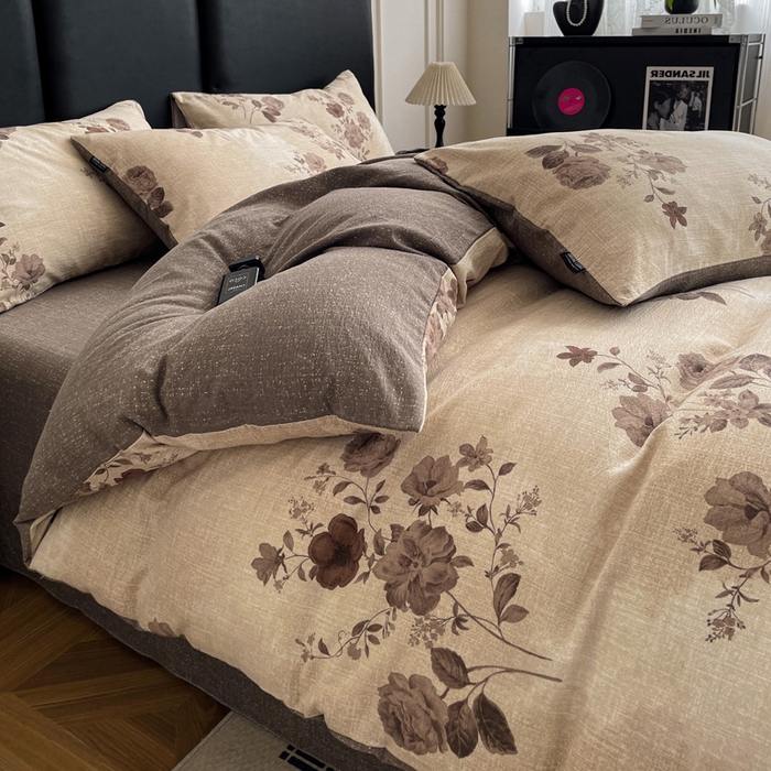 91家纺网 家纺一手货源 找家纺 海岛哥哥 2025新款原麻复古亚麻四件套系列 望帝-咖