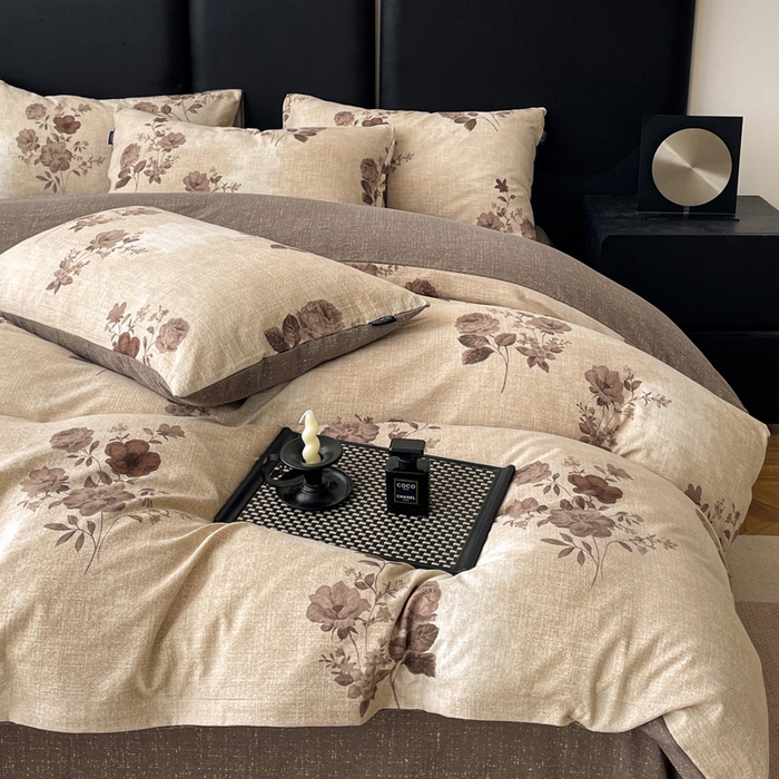 91家纺网 家纺一手货源 找家纺 海岛哥哥 2025新款原麻复古亚麻四件套系列 望帝-咖