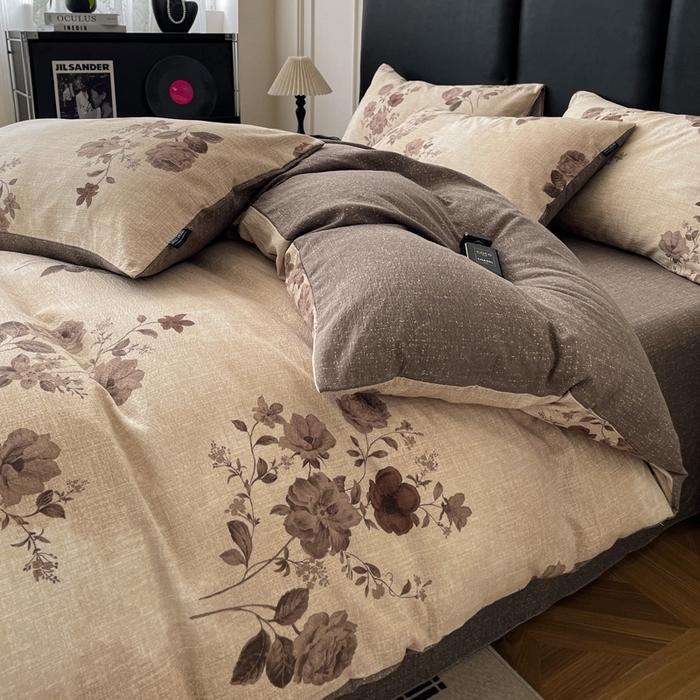 91家纺网 家纺一手货源 找家纺 海岛哥哥 2025新款原麻复古亚麻四件套系列 望帝-咖