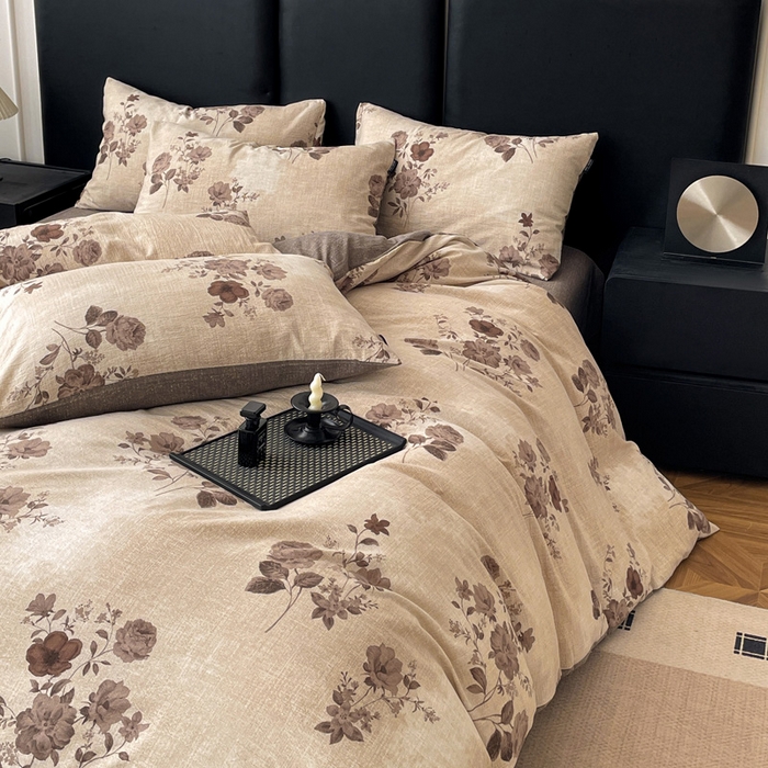 91家纺网 家纺一手货源 找家纺 海岛哥哥 2025新款原麻复古亚麻四件套系列 望帝-咖