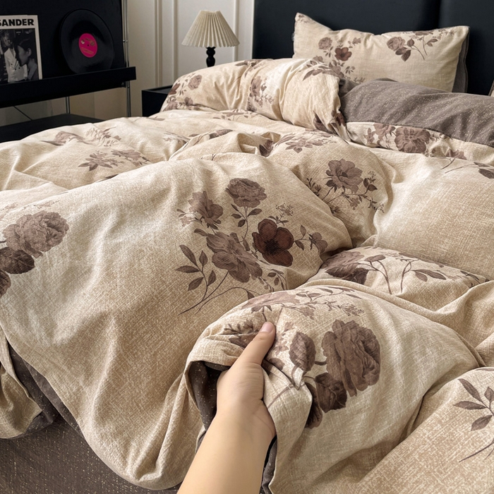 91家纺网 家纺一手货源 找家纺 海岛哥哥 2025新款原麻复古亚麻四件套系列 望帝-咖