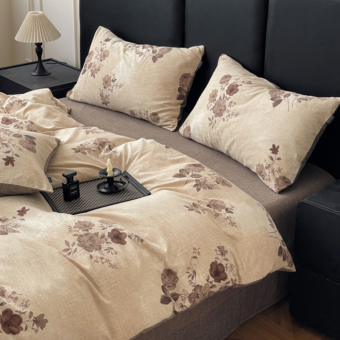 91家纺网 家纺一手货源 找家纺 海岛哥哥 2025新款原麻复古亚麻四件套系列 望帝-咖