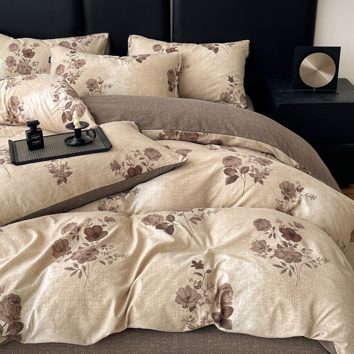 91家纺网 家纺一手货源 找家纺 海岛哥哥 2025新款原麻复古亚麻四件套系列 望帝-咖