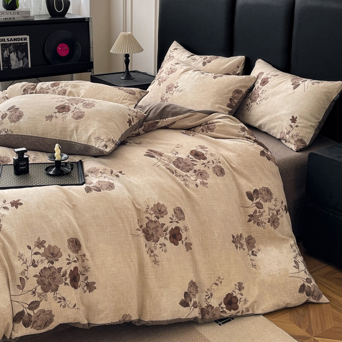 91家纺网 家纺一手货源 找家纺 海岛哥哥 2025新款原麻复古亚麻四件套系列 望帝-咖