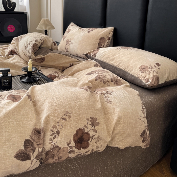 91家纺网 家纺一手货源 找家纺 海岛哥哥 2025新款原麻复古亚麻四件套系列 望帝-咖