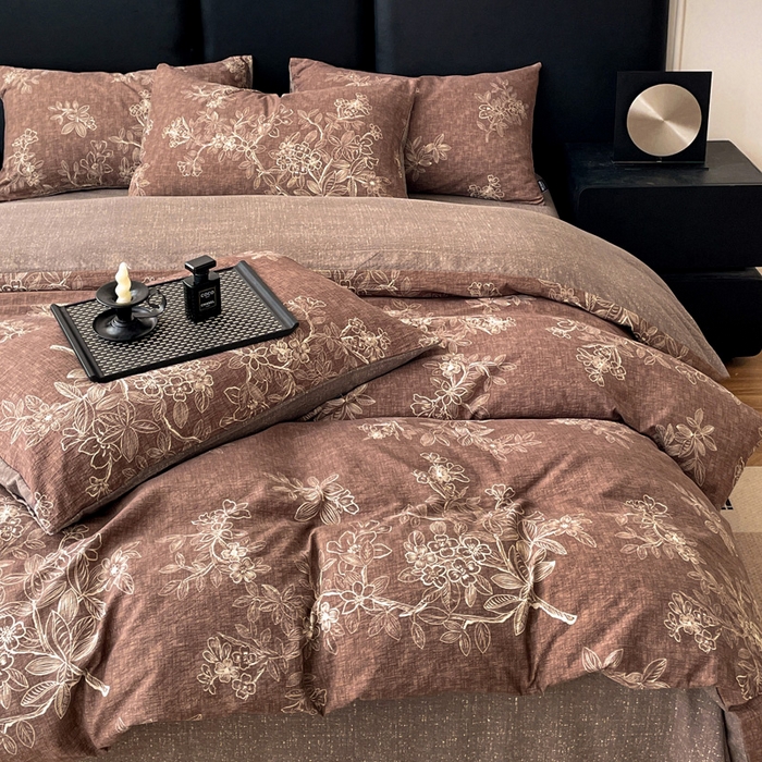 91家纺网 家纺一手货源 找家纺 海岛哥哥 2025新款原麻复古亚麻四件套系列 乌木花园