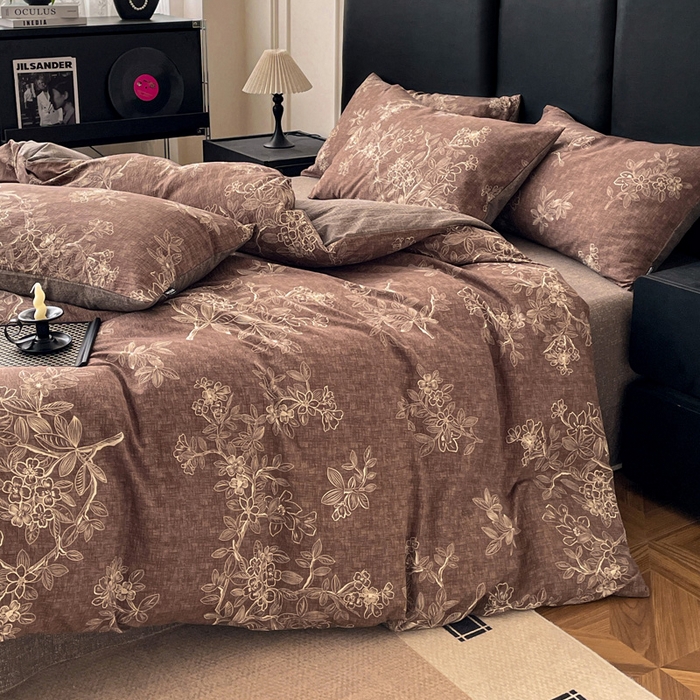 91家纺网 家纺一手货源 找家纺 海岛哥哥 2025新款原麻复古亚麻四件套系列 乌木花园