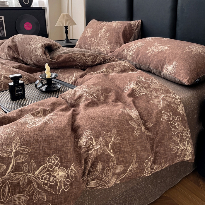 91家纺网 家纺一手货源 找家纺 海岛哥哥 2025新款原麻复古亚麻四件套系列 乌木花园