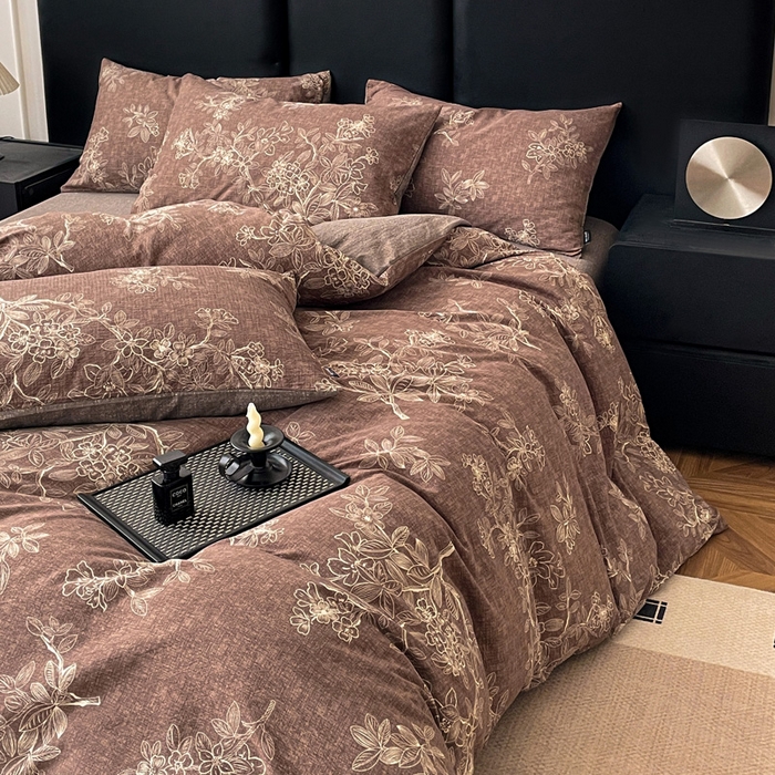 91家纺网 家纺一手货源 找家纺 海岛哥哥 2025新款原麻复古亚麻四件套系列 乌木花园