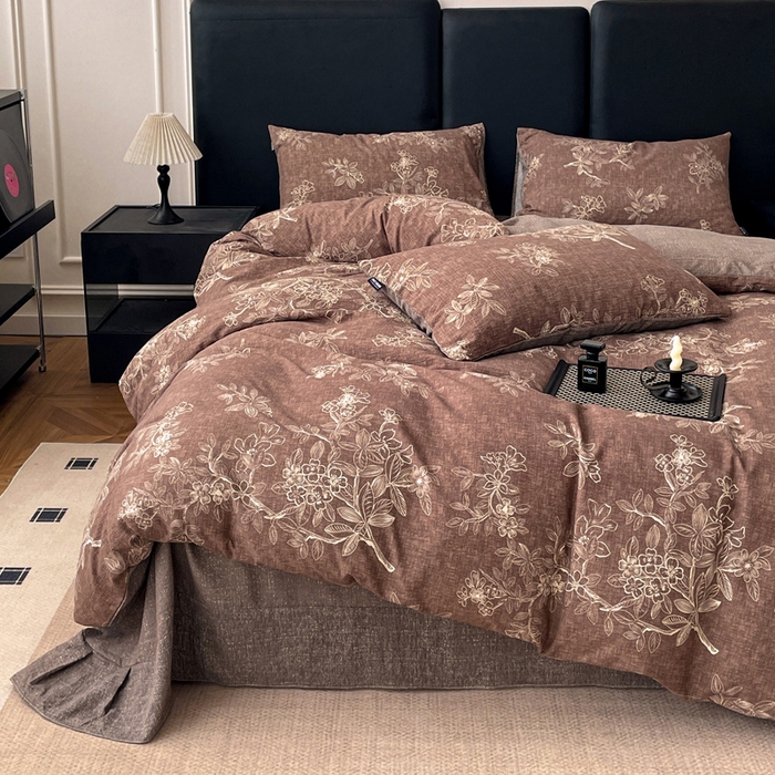 91家纺网 家纺一手货源 找家纺 海岛哥哥 2025新款原麻复古亚麻四件套系列 乌木花园