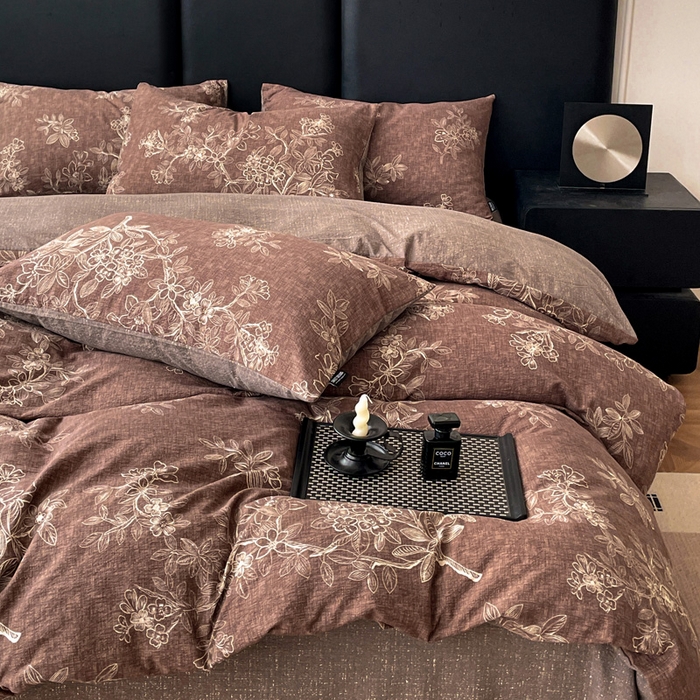 91家纺网 家纺一手货源 找家纺 海岛哥哥 2025新款原麻复古亚麻四件套系列 乌木花园