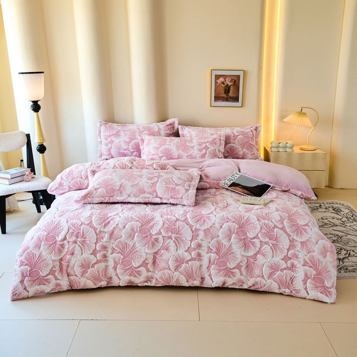 91家纺网 家纺一手货源 找家纺 尚品凤凰 2025兔毛绒四件套 雪莉  粉紫