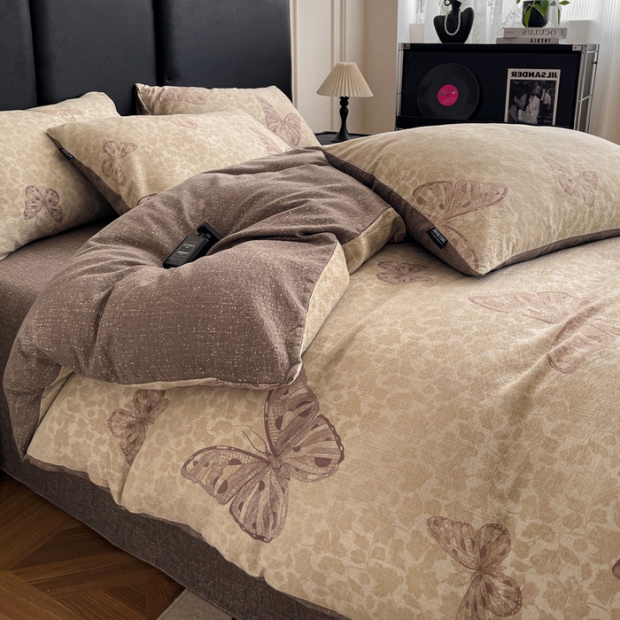 91家纺网 家纺一手货源 找家纺 海岛哥哥 2025新款原麻复古亚麻四件套系列 月神蝶