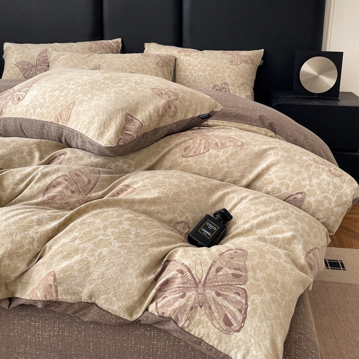 91家纺网 家纺一手货源 找家纺 海岛哥哥 2025新款原麻复古亚麻四件套系列 月神蝶