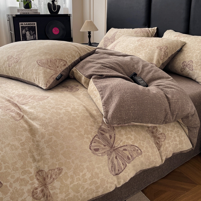 91家纺网 家纺一手货源 找家纺 海岛哥哥 2025新款原麻复古亚麻四件套系列 月神蝶