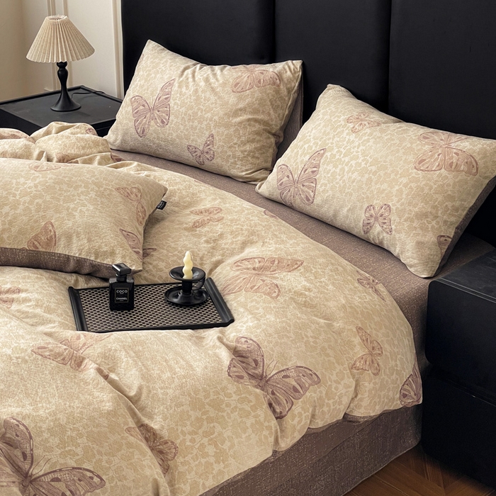 91家纺网 家纺一手货源 找家纺 海岛哥哥 2025新款原麻复古亚麻四件套系列 月神蝶