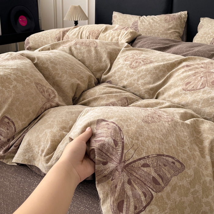 91家纺网 家纺一手货源 找家纺 海岛哥哥 2025新款原麻复古亚麻四件套系列 月神蝶