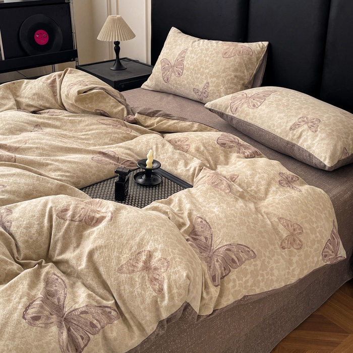 91家纺网 家纺一手货源 找家纺 海岛哥哥 2025新款原麻复古亚麻四件套系列 月神蝶