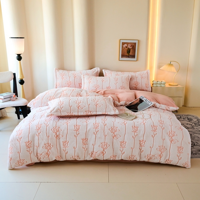 91家纺网 家纺一手货源 找家纺 尚品凤凰 2025兔毛绒四件套 优朵  浅桔