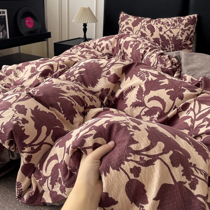 91家纺网 家纺一手货源 找家纺 港岛妹妹 2025新款原麻复古四件套系列 扶桑花-红