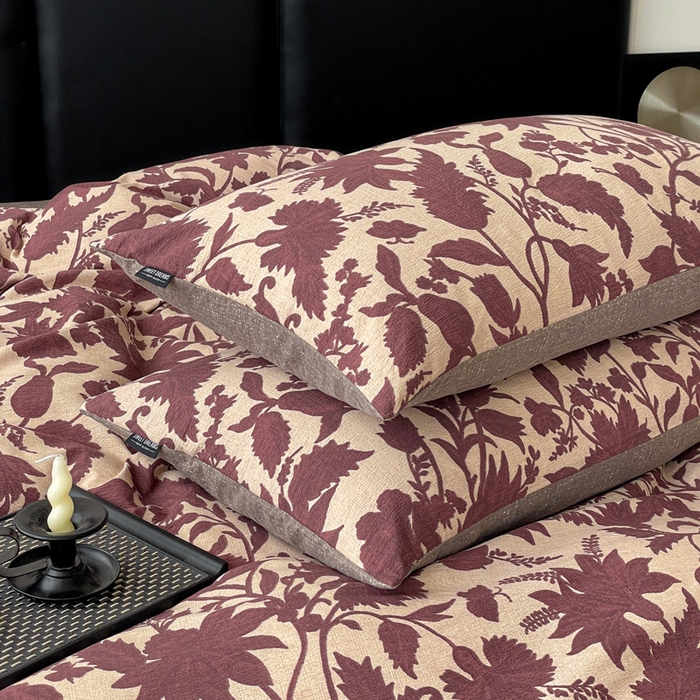 91家纺网 家纺一手货源 找家纺 港岛妹妹 2025新款原麻复古四件套系列 扶桑花-红