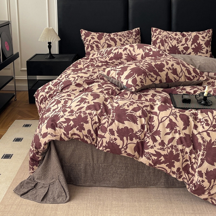 91家纺网 家纺一手货源 找家纺 港岛妹妹 2025新款原麻复古四件套系列 扶桑花-红