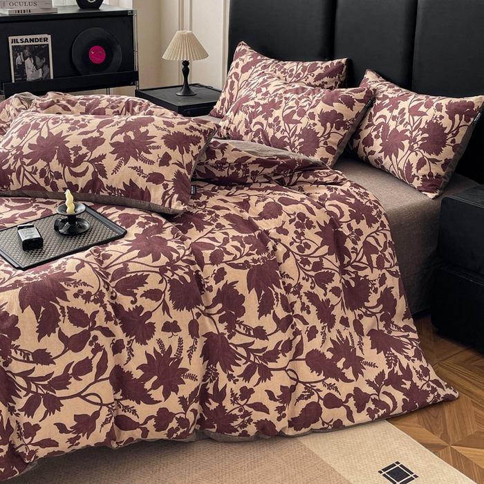 91家纺网 家纺一手货源 找家纺 港岛妹妹 2025新款原麻复古四件套系列 扶桑花-红