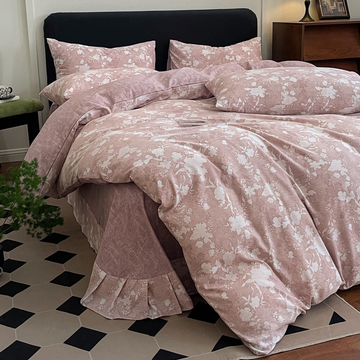 91家纺网 家纺一手货源 找家纺 港岛妹妹 2025新款原麻复古四件套系列 浮绘花影