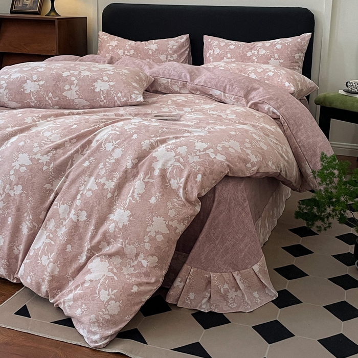 91家纺网 家纺一手货源 找家纺 港岛妹妹 2025新款原麻复古四件套系列 浮绘花影