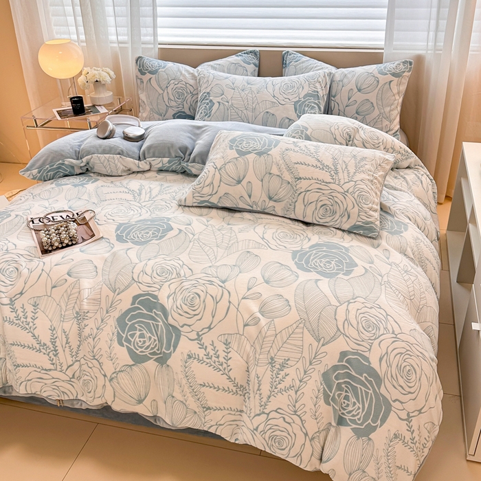 91家纺网 家纺一手货源 找家纺 眠博士 2025新款立体雕花牛奶绒加厚保暖四件套 立体雕花-朵美兰