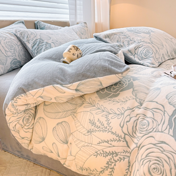91家纺网 家纺一手货源 找家纺 眠博士 2025新款立体雕花牛奶绒加厚保暖四件套 立体雕花-朵美兰
