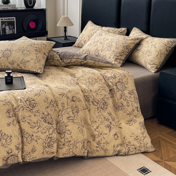 91家纺网 家纺一手货源 找家纺 港岛妹妹 2025新款原麻复古四件套系列 花无意