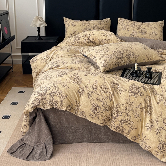 91家纺网 家纺一手货源 找家纺 港岛妹妹 2025新款原麻复古四件套系列 花无意