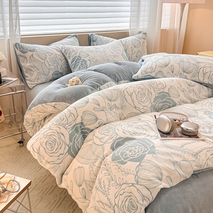 91家纺网 家纺一手货源 找家纺 眠博士 2025新款立体雕花牛奶绒加厚保暖四件套 立体雕花-朵美兰