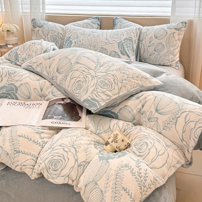 91家纺网 家纺一手货源 找家纺 眠博士 2025新款立体雕花牛奶绒加厚保暖四件套 立体雕花-朵美兰