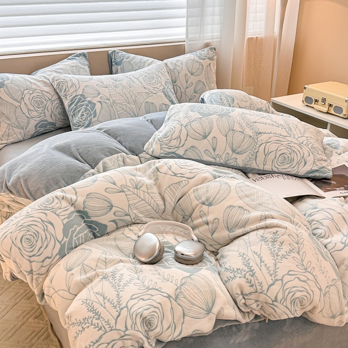 91家纺网 家纺一手货源 找家纺 眠博士 2025新款立体雕花牛奶绒加厚保暖四件套 立体雕花-朵美兰