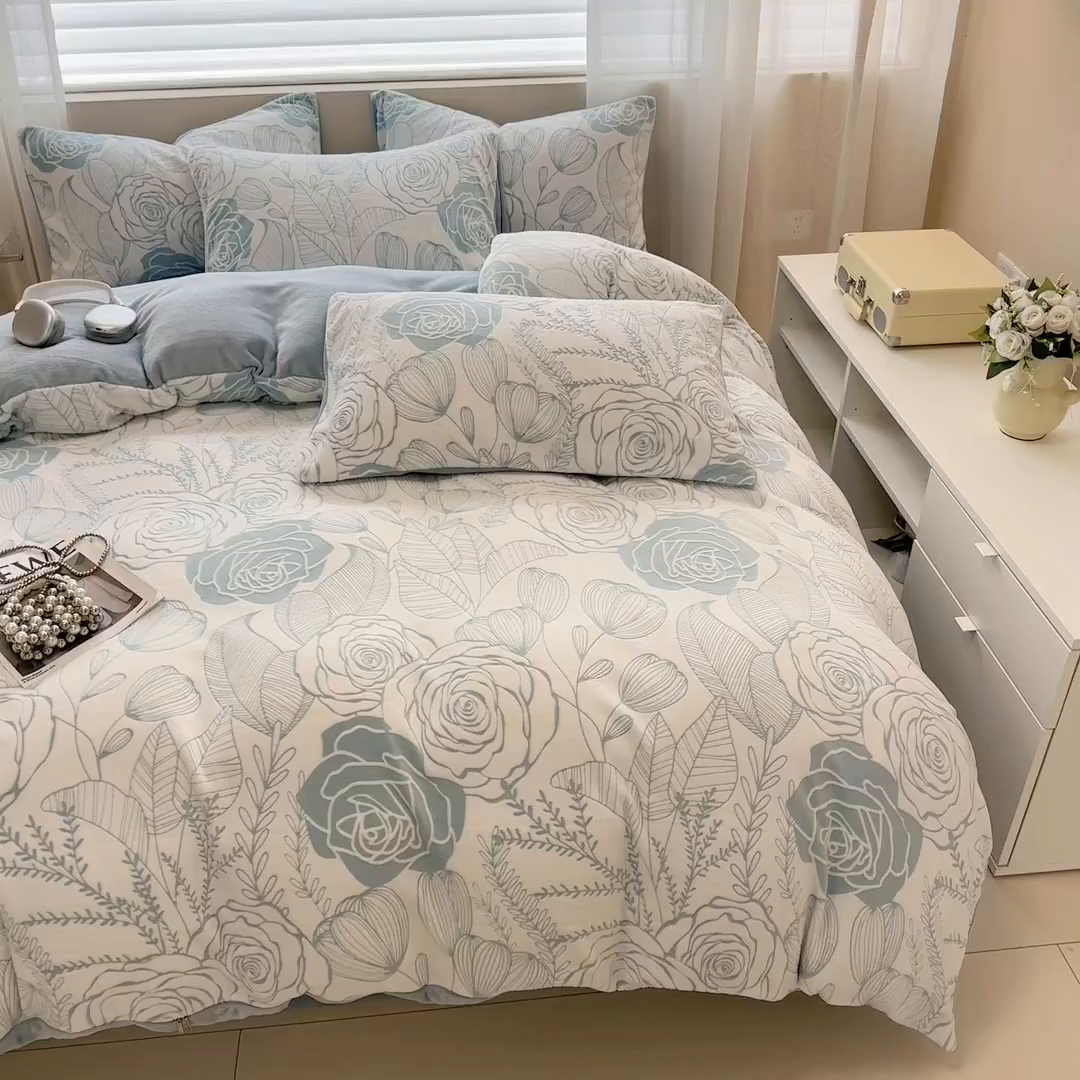 91家纺网 家纺一手货源 找家纺 眠博士 2025新款立体雕花牛奶绒加厚保暖四件套 立体雕花-朵美兰