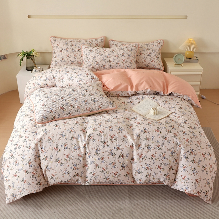 91家纺网 家纺一手货源 找家纺 羽爱家纺 2025新款A类双面印花全棉水洗床盖套件-三件套 淡若芬芳-
