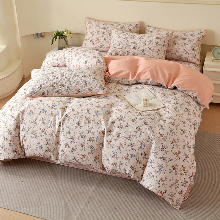 91家纺网 家纺一手货源 找家纺 羽爱家纺 2025新款A类双面印花全棉水洗床盖套件-三件套 淡若芬芳-