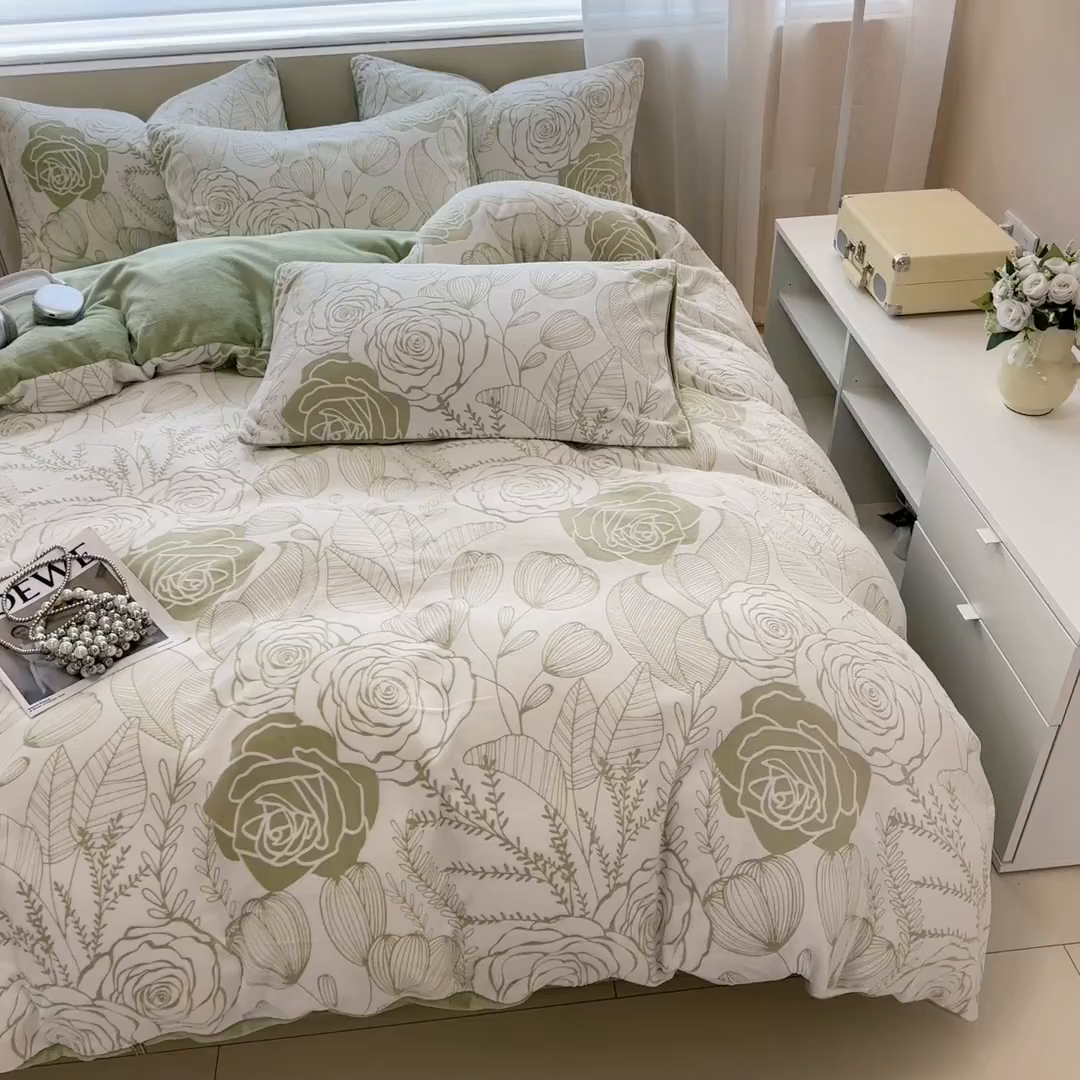 91家纺网 家纺一手货源 找家纺 眠博士 2025新款立体雕花牛奶绒加厚保暖四件套 立体雕花-朵美绿