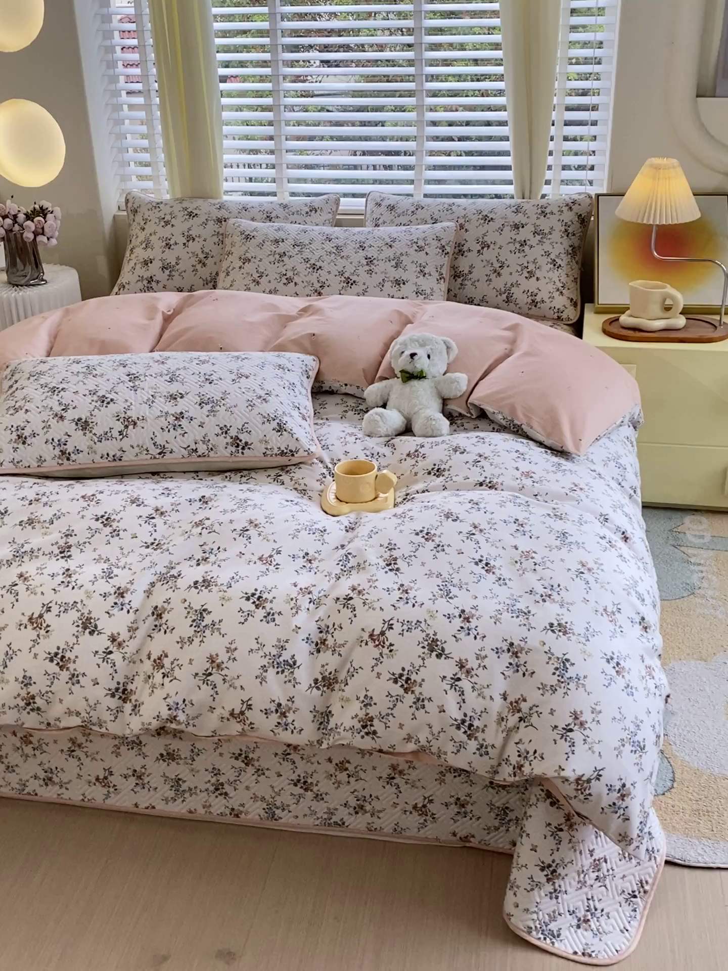 91家纺网 家纺一手货源 找家纺 羽爱家纺 2025新款A类双面印花全棉水洗床盖套件-三件套 淡若芬芳-